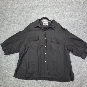 Edward‎ Womens Shirt Size 2X Black Vintage 100% Irish Linen Button Front Coastal
